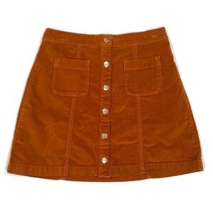 Urban Outfitters Snap Front Velour A-Line Mini Skirt Burnt Orange Medium